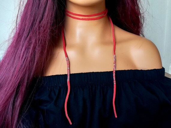 Red Wrap Choker Red Suede Choker Native Indian Choker Boho