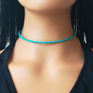 Turquoise beaded choker, dainty beaded choker, minimal beaded choker, beaded choker, boho choker, gift for her, gift for wife