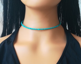 Turquoise beaded choker, dainty beaded choker, minimal beaded choker, beaded choker, boho choker, gift for her, gift for wife