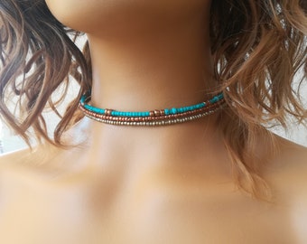 Boho Perlen Halsband, gold Perlen Halskette, Türkis Perlen Halsband, rose gold Perlen Halsband, mehrfarbige Halsband, ethnische Halsband, Hippie Halsband
