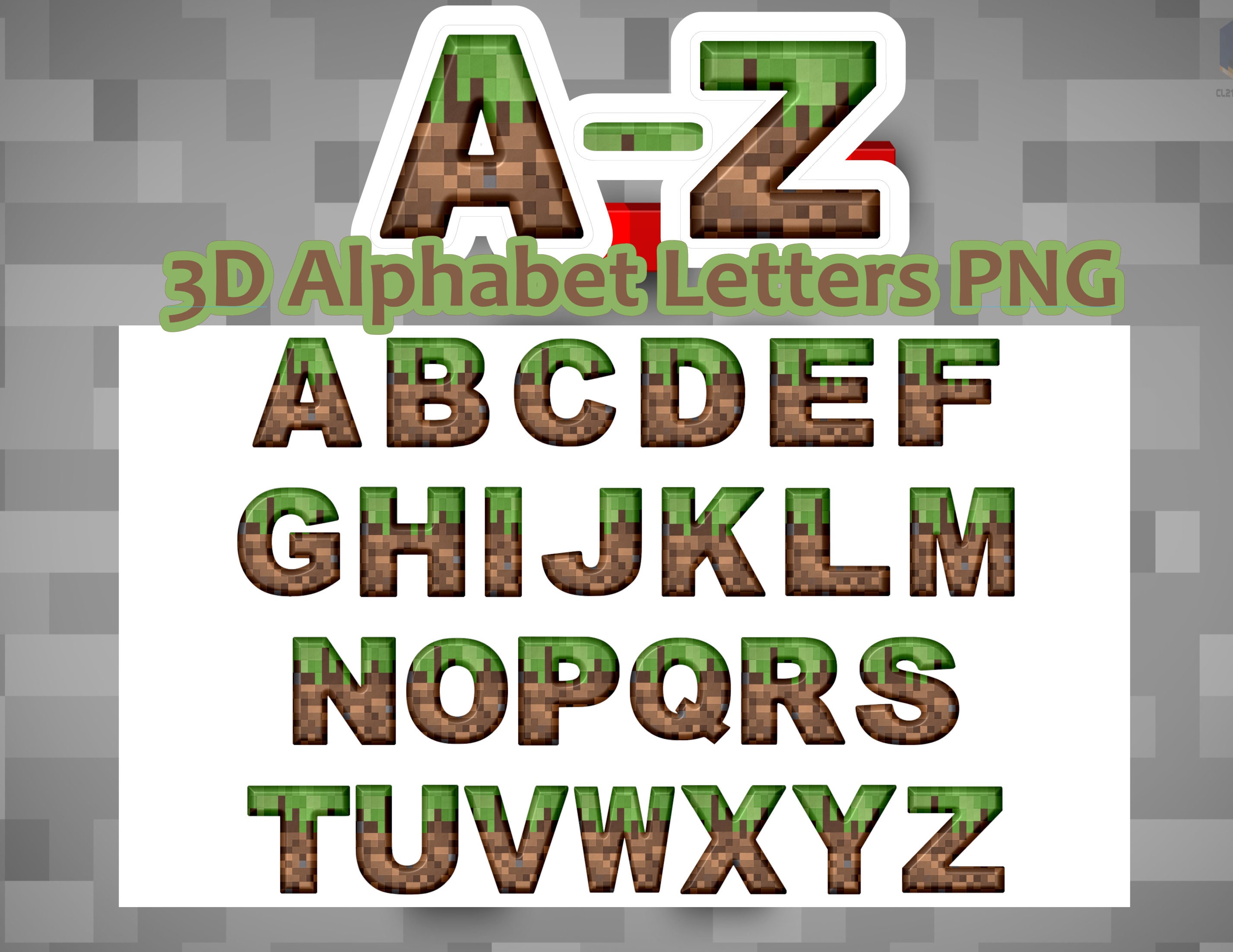 Minecraft 3d Letters Alphabet Png Bundle Birthday Cards Etsy