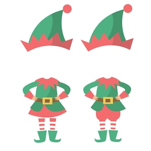 Weihnachtselfe Outfit SVG, Mädchen Elfe, Junge Elfe, Elfenfüße, Elfenhut, Sofortiger digitaler Download, DXF, EPS, Jpg, Png