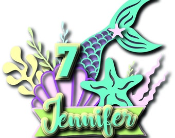 3d layered mermaid tail, mermaid tail cake topper svg, mermaid tail cutting file, seaweed svg, mermaid tail and seaweed 3d layered svg