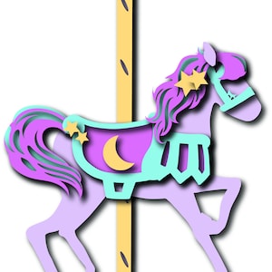Cavalo de carrossel em camadas 3d svg para cricut ou silhueta papercut svg papel de topper de bolo de cavalo de carrossel, clipart de carrossel, vetor de carrossel