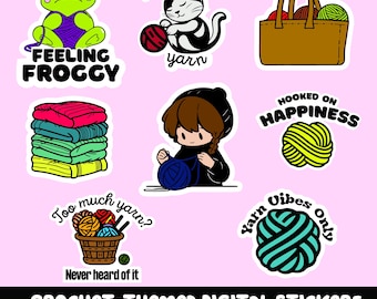 Crochet-Themed Digital Stickers | PNG & SVG Files for Crafters | Printable Yarn Stickers | Cute Crochet Quotes for Planners  Journals