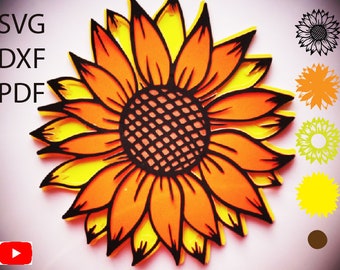 Layered Sunflower svg, Papier Sonnenblumen Vorlage, dxf, pdf, Blumen svg, Mandala Wandkunst, 3D Sonnenblumen svg