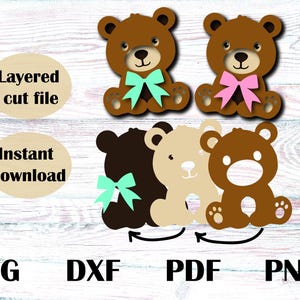 Schattige gelaagde beer SVG | PNG | Cricut gesneden bestanden | Silhouet 3D-bestanden | Babybeer | Direct downloaden | DXF
