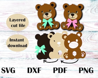Cute Layered Bear SVG | PNG | Cricut Cut Files | Silhouette 3D Files | Baby Bear | Instant Download | DXF
