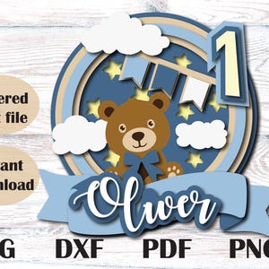 クマのケーキトッパー SVG ファイル | 即時ダウンロード | ベビーシャワーや誕生日パーティーにぴったりのかわいいクマのケーキトッパー