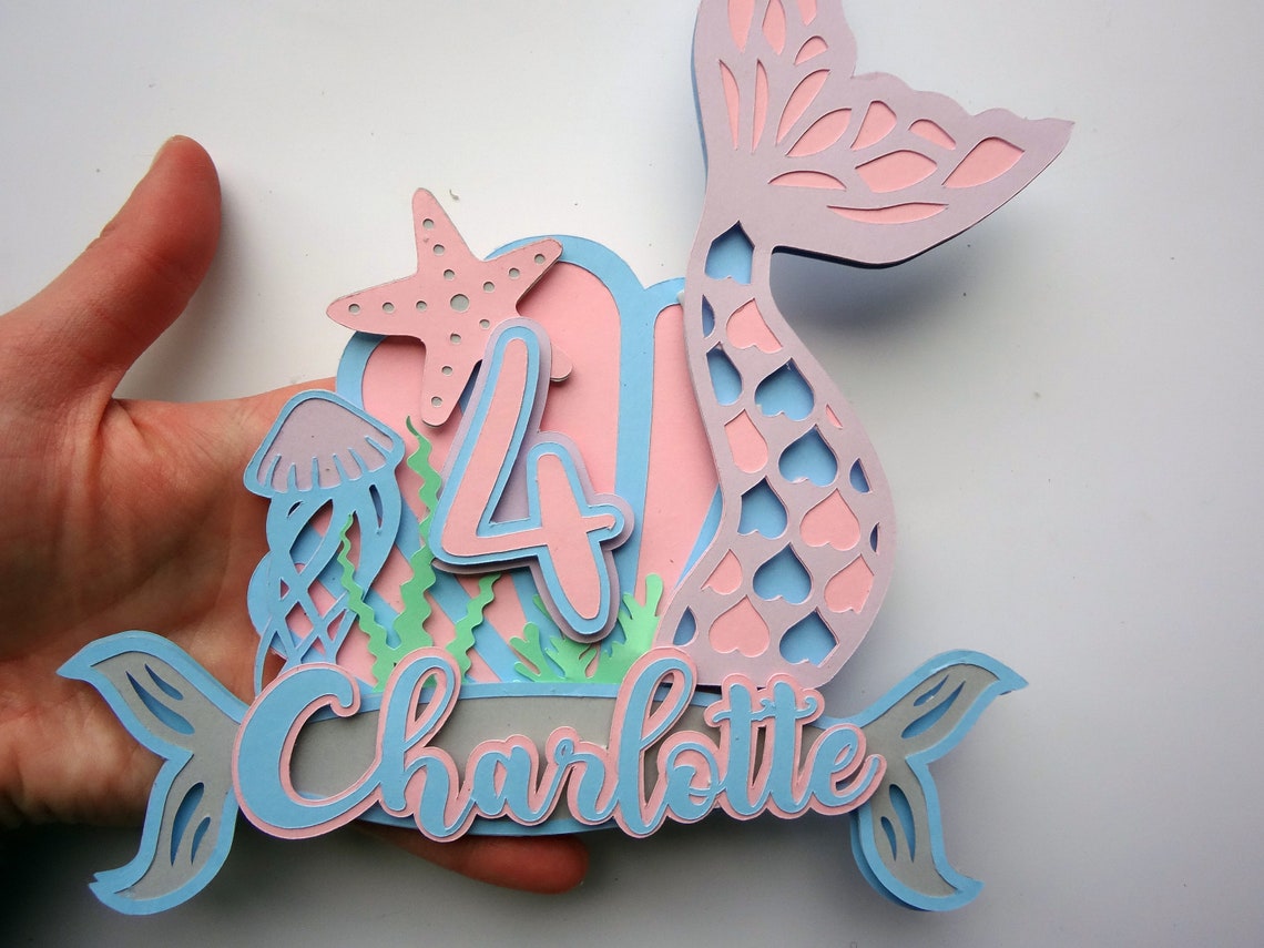 Mermaid Tail Cake Topper SVG File, Layered Mermaid Cake Topper Svg ...