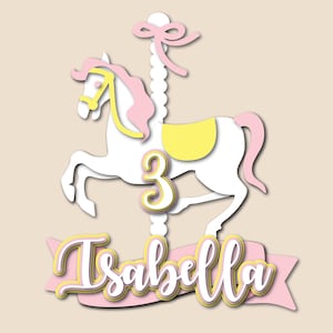 Topo de bolo de cavalo de carrossel em camadas SVG, cavalo de carrossel em camadas 3D, download instantâneo, topo de bolo de festa de carrossel, decoração de aniversário de cavalo