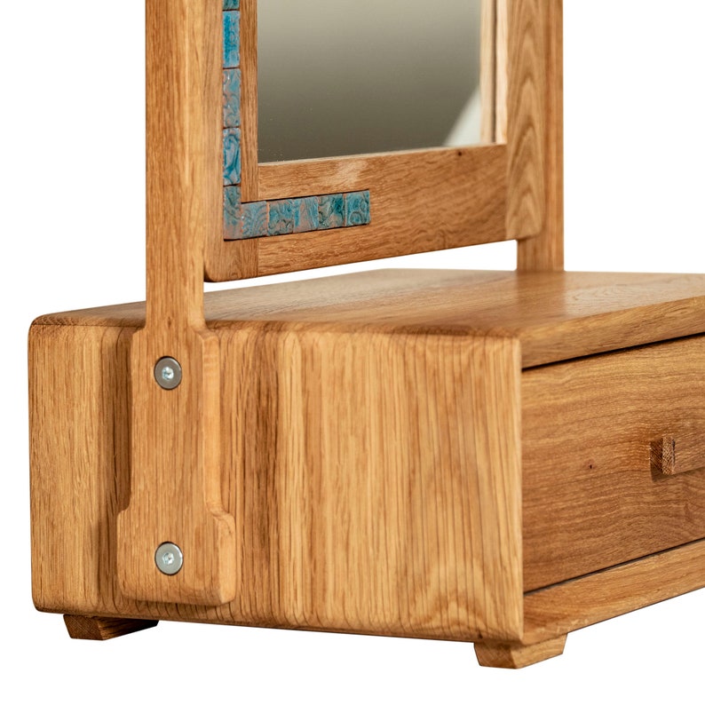 Wood Vanity Mirror on Stand With Jewellery Drawer. Natural Etsy UK
