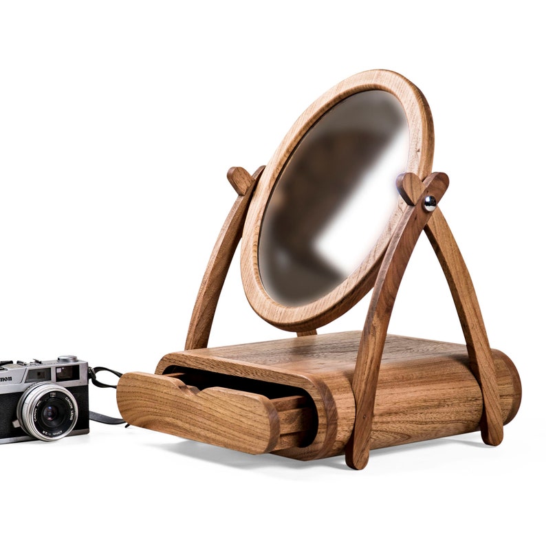 Wooden makeup mirror with jewelry drawer. Handmade portable Etsy