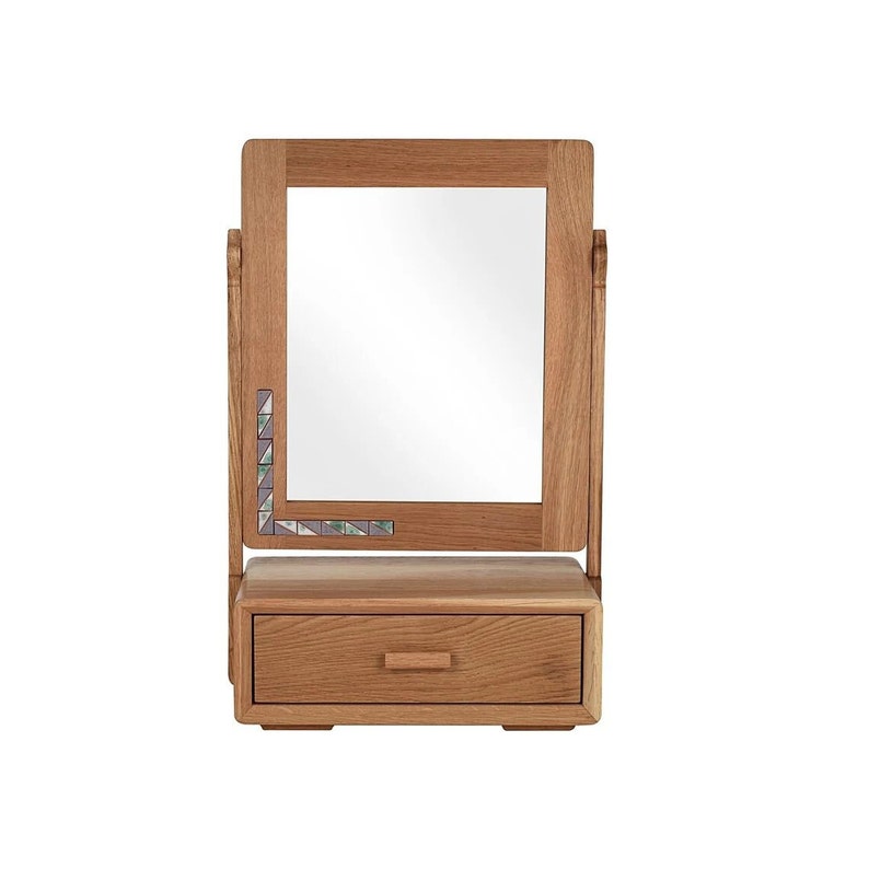 Wood Vanity Mirror on Stand With Jewellery Drawer. Natural Etsy UK