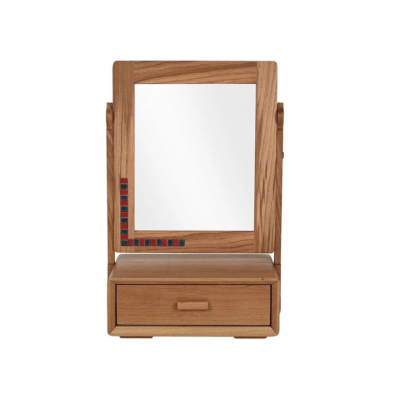 Wood Vanity Mirror on Stand With Jewellery Drawer. Natural Etsy UK