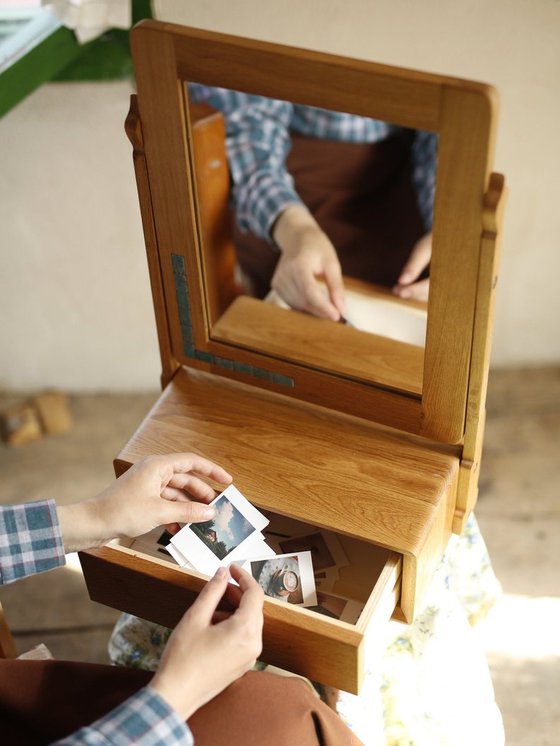 Wood Vanity Mirror on Stand With Jewellery Drawer. Natural Etsy UK