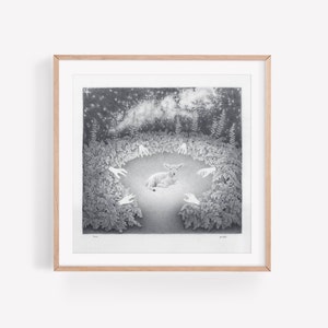 Art Print - Touch. Surreal lamb illustration, fantasy wall art.