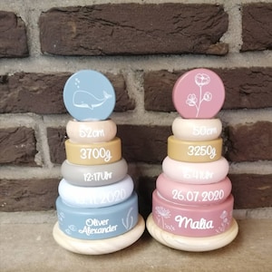 Decoration stacking tower / wood / pyramid / personalized / gift / birth / baptism / newborn / not suitable for playing.