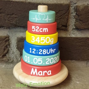Decoration Stacking Tower / Wood / Pyramid / Personalized / Gift / Birth / Baptism / Newborn / not suitable for playing.