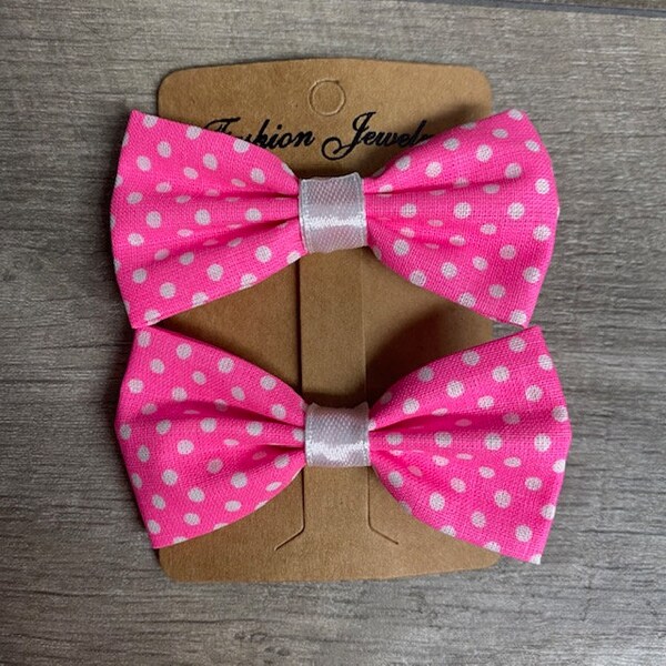 Pink Polka Dot Hair Bows - Extra Small