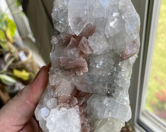 Apophyllite Cluster with Red Hematite