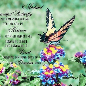 Happy Heavenly Birthday Butterfly memorial site card! Beautiful accent for cemeteries and gardens!