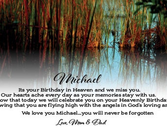 Heavenly Birthday waterproof custom card! beautiful garden or cemetery accent!