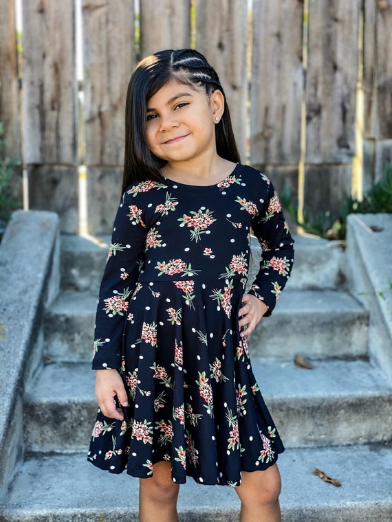 Toddler Twirl Dress Black Floral Twirl 