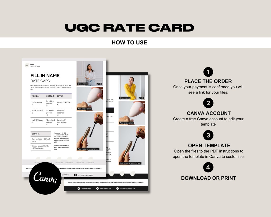 Editable UGC Rate Card - Template - Beige and Black Minimalistic ...
