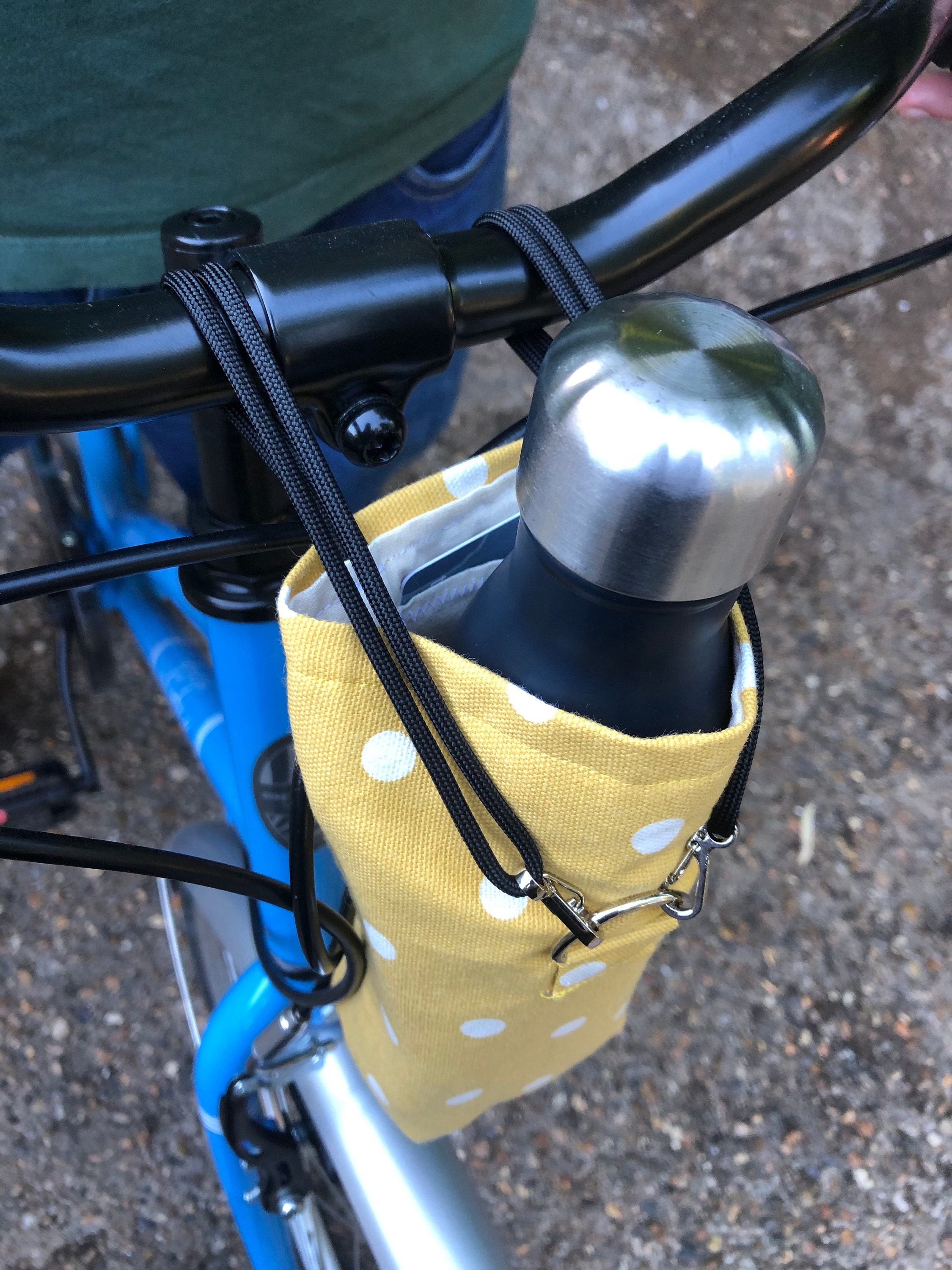 Bicycle Water Bottle Holder in Yellow Dots with Secret Etsy