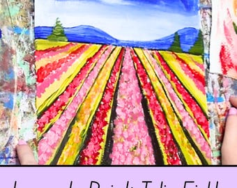 Acrylic Painting Class for Beginners | Learn to Paint with Videos & Printable Files | Rainbow Tulip Field Picture