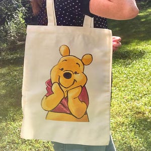 Winnie the Pooh Medium Tote Bag | Pooh Bear Bookbag | Original Handmade Canvas Bag by Artist