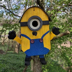 Birdhouse for Wrens | &quot;Minion&quot; Birdhouse with Hand-Painted Details
