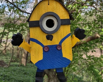 Birdhouse for Wrens | "Minion" Birdhouse with Hand-Painted Details