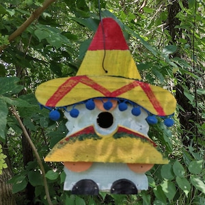 Birdhouse for Wrens | Taco Gnome Bird Box | Hand-Painted, Hand-Crafted Wood Birdhouse