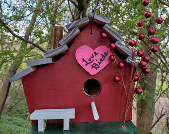 Birdhouse for Wrens | "Love Birds" Rustic Red Shack | Farmhouse Gift for Bird Watchers