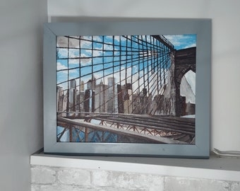 Original Framed Acrylic Painting–"I <3 Brooklyn" on Canvas