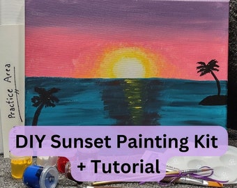 Kit d'apprentissage de la peinture | Kit de peinture avec didacticiel vidéo complet et fournitures | Kit de peinture DIY coucher de soleil