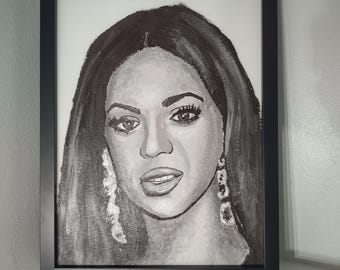 Beyonce Hand-Painted Portrait | Framed "Queen Bey" Original Acrylic Painting on 9 x 12 inch Canvas Paper | Beyonce Knowles Carter
