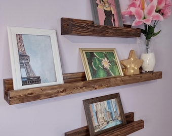 Floating Shelves | Natural Stained Wood Shelves with Ledge | Buildable Lengths for Photos, Books, & More