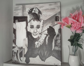 Audrey Hepburn Original Painting | "Audrey in Pose 2" Portrait on 16 x 20 inch Canvas | Breakfast at Tiffany's Wall Art
