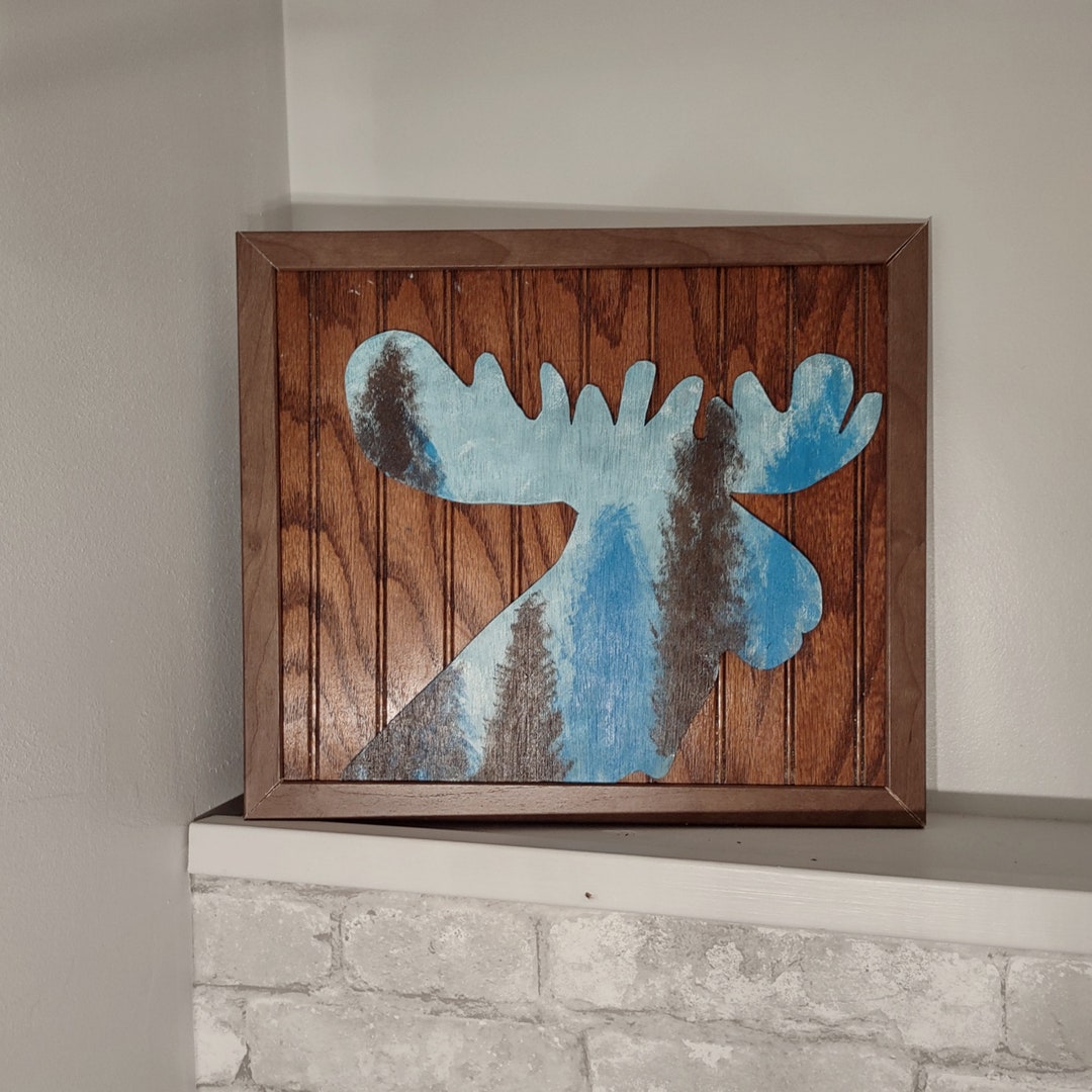 Wooden & Handpainted Cabinstyle Wall Art, Rustic Moose Art Etsy