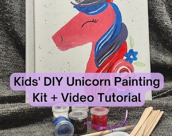 Kid-Friendly Learn to Paint Kit | Painting Kit with Full Video Tutorial and Supplies | Unicorn DIY Painting Kit
