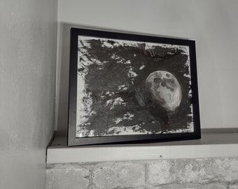 Framed Acrylic Painting on Canvas Paper- "Last Night's Moon"