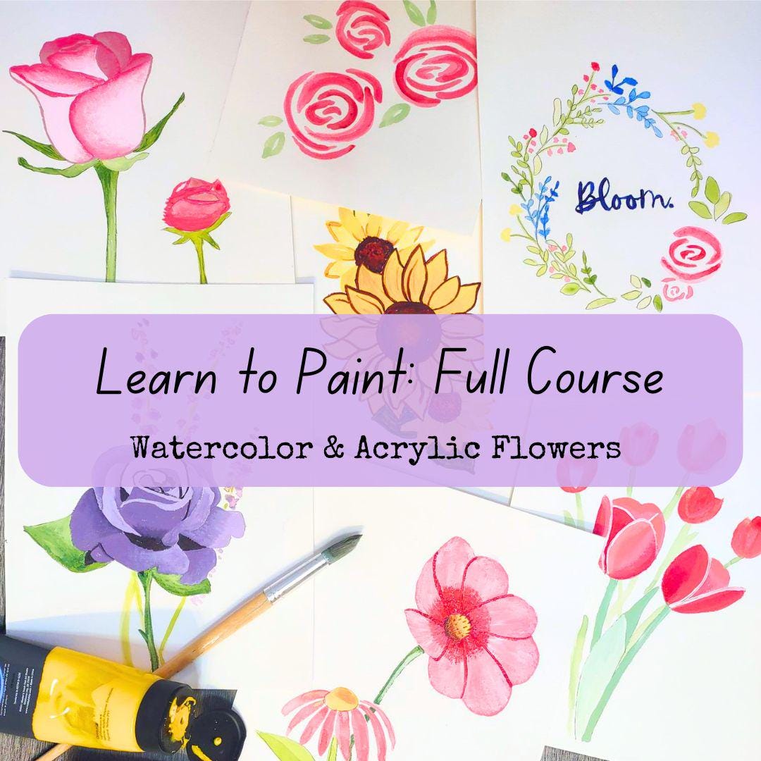 Acrylic/Watercolor Painting Course for Beginners | Learn to Paint with Videos, Printable Files, and Workbooks | 7 Classes + 3 Bonus Classes
