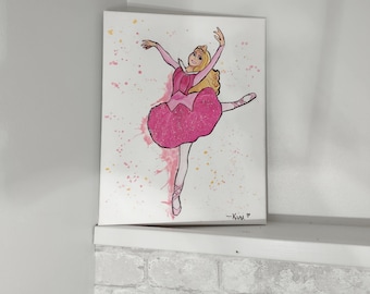 Hand-Painted Ballerina Aurora/Sleeping Beauty Painting with Watercolor, Glitter Effects on Canvas | Princess Wall Art on 11 x 14-inch Canvas