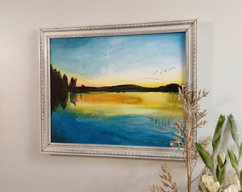 Original Framed Acrylic Painting–"When the sun goes down..." on Canvas