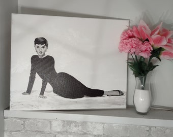 Audrey Hepburn Original Painting | &quot;Audrey in Pose 1&quot; Portrait on 16 x 20 inch Canvas | Actress of Breakfast at Tiffany&#39;s, Classic Hollywood