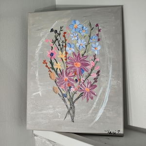 Botanical Flowers Painting on Canvas | Vintage-Feel Wildflower Watercolor Bouquet | Painted Gift | Original Painting &quot;Botanical Wildflowers&quot;