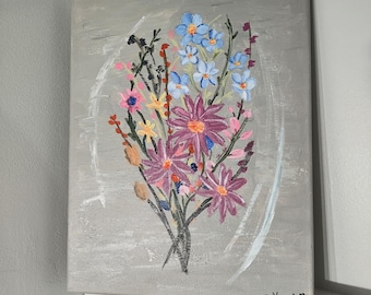 Botanical Flowers Painting on Canvas | Vintage-Feel Wildflower Watercolor Bouquet | Painted Gift | Original Painting &quot;Botanical Wildflowers&quot;